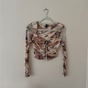 Windsor Marble Print Crop Top - Cream and Brown